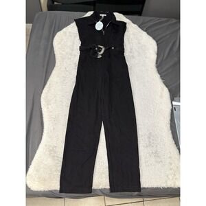 New Cloud Ten Womens Black Denim Romper Dress Belt Size Small NWT